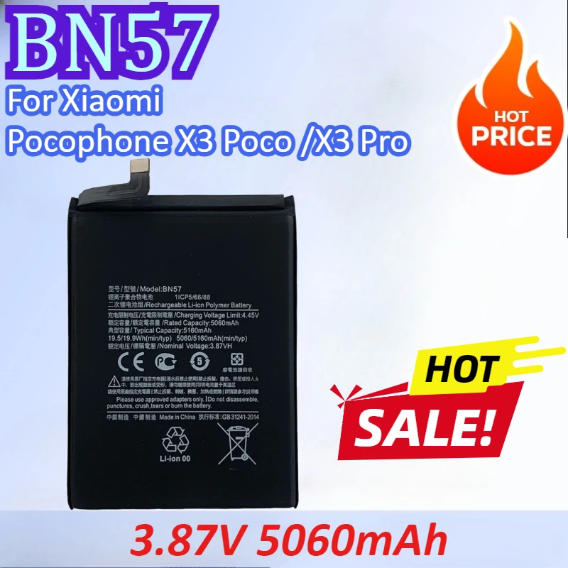 New BN57 3.87V 5060mAh Mobile Phone Battery For Xiaomi Pocophone X3 Poco /X3 Pro High Quality Rechargeable Battery
