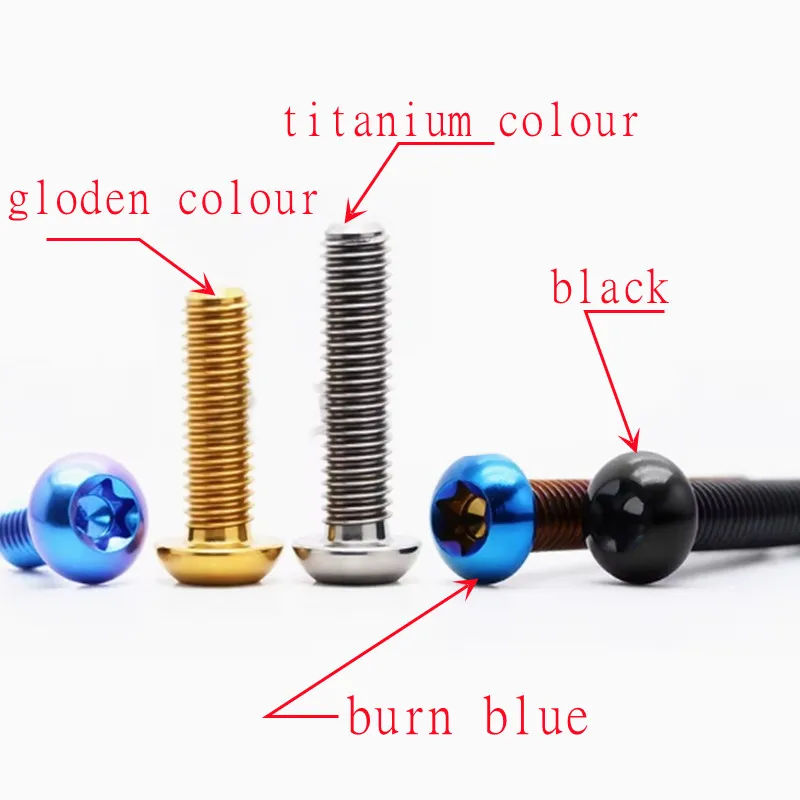 10pcs Tc4Gr5Titanium Torx Button Head Screw M5 M6*10/15/20/25/30 Gloden Rainbow Black Colour Six Lobe Titanium Round Head Screw