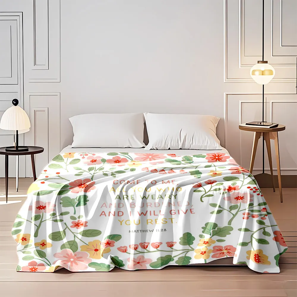 1PC Biblical Psalm Flower Border Print Blanket Suitable for All Seasons Adult Children for Sofa Home Travel Camping Picnic