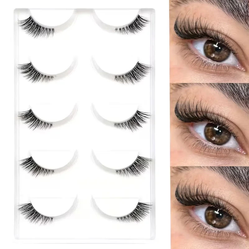 5 Pairs Natural Look Curly Half Lashes-Add Volume and Definition to Your Eyes for Dating, Parties, and Stage Makeup-Half Lashes