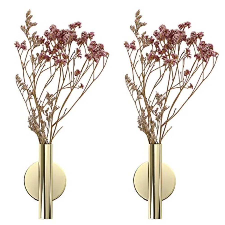 

JUXYES Pack of 2 Wall Flower Vase Tube Metal Flower Vase with Sticker Modern Dried Flower Holder Wall Decoration for Porch Home