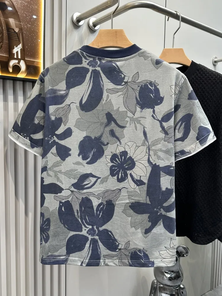 Hot Sale Summer Men Daily Casual Floral Printed Short Sleeve T-shirts Streetwear O Neck Tees Pullover Clothes Handsome Male Tops