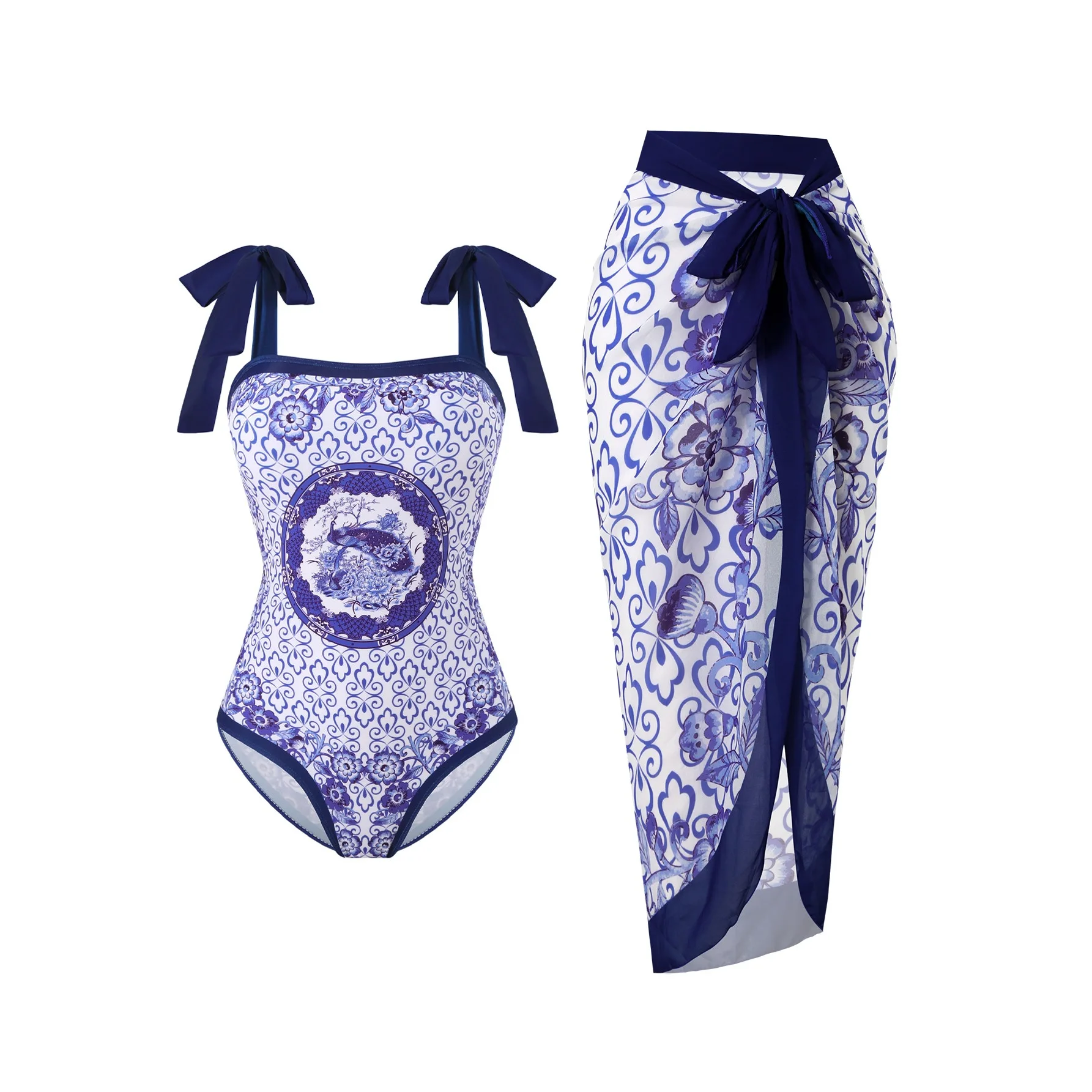 

2026 женский купальник, синий купальник на подтяжках, комплект из двух предметов, летний боди с принтом, комплект бикини, пляжная одежда, платье макси, юбка