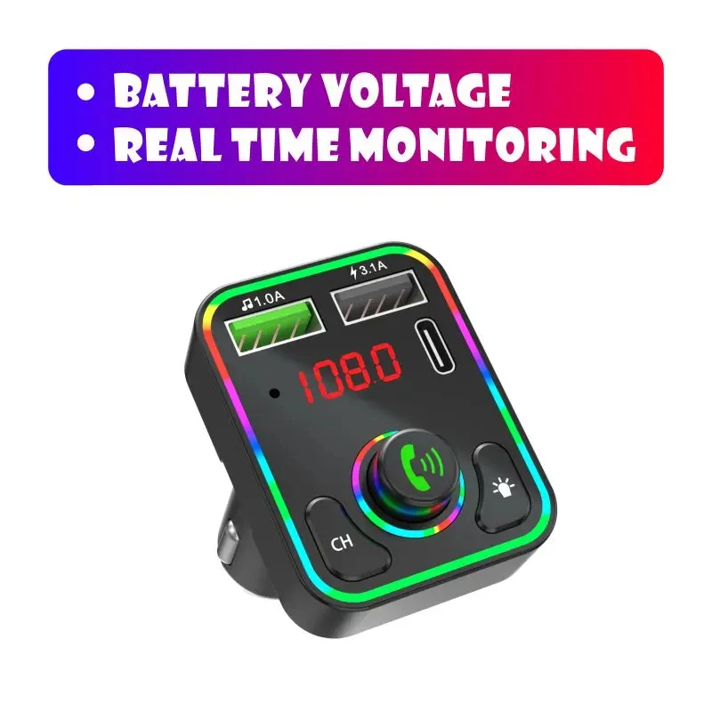 Car Bluetooth MP3 Player 5.3 FM Transmitter Radio Modulator with Fast Charging Dual USB Interface Handsfree Call Ambient Light