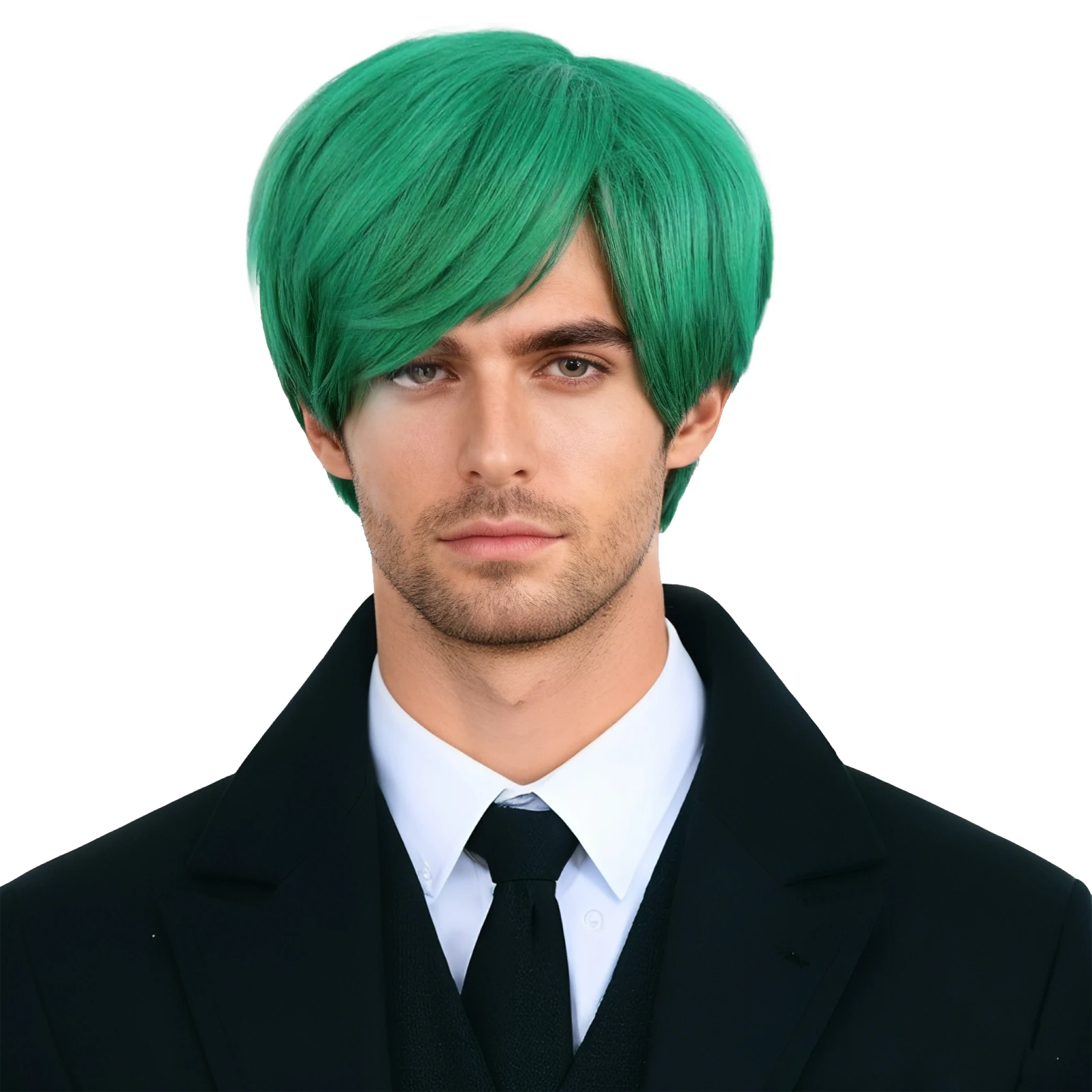 

Зеленый короткий парик для косплея в стиле аниме, стильная боковая челка, синтетические волосы для вечеринок, ролевая игра