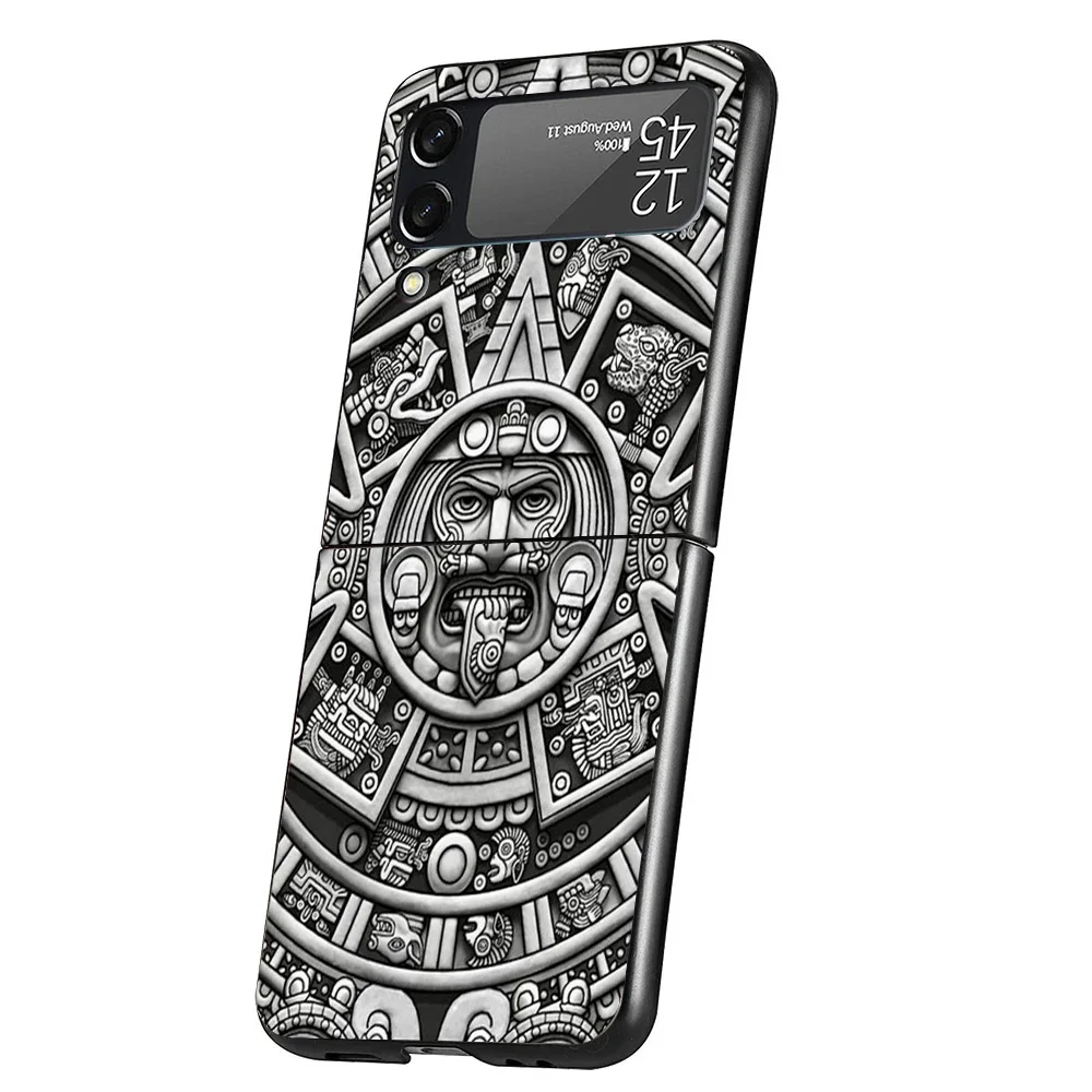 Mayan Stone Totem Pole Phone Case For Samsung Galaxy Z Flip 6 5 4 3 5G Black Cover ZFlip6 ZFlip4 ZFlip5 ZFlip3 Coque Fundas Bump