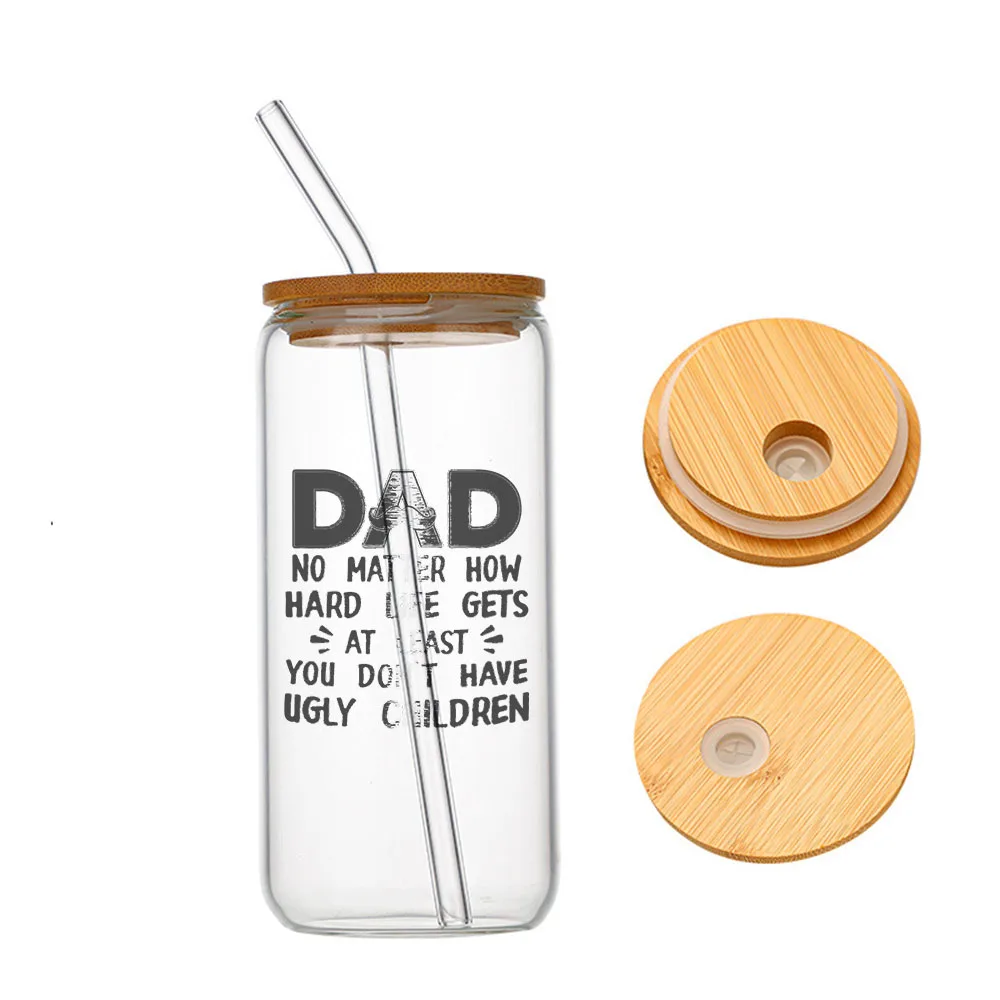 

Birthday Present for Dad Glass For Heat Resistant High Drinking Cup With Straws Lids 16 oz