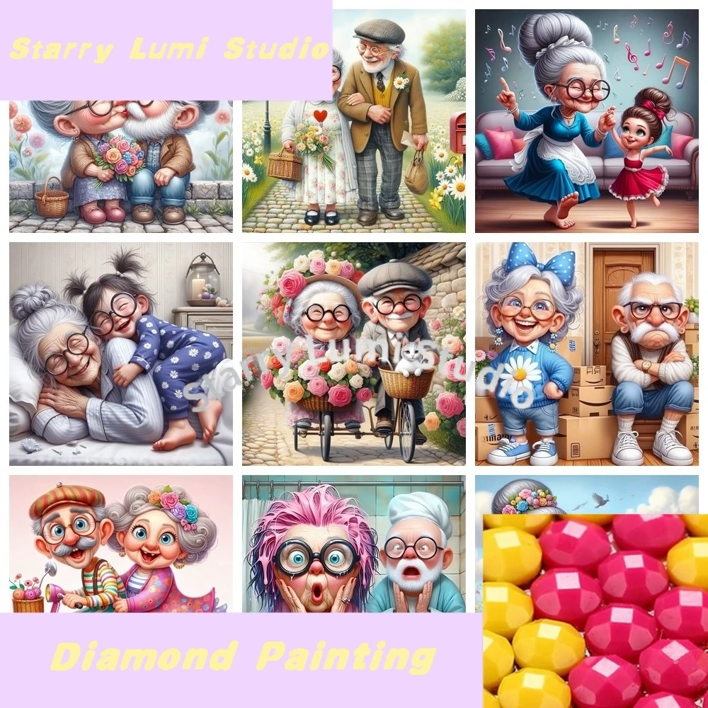 

Cartoon Grandpa and Grandma 5D DIY Diamond Painting Cross Stitch Art Mosaic Full Embroidery Home Decor Kids Gift