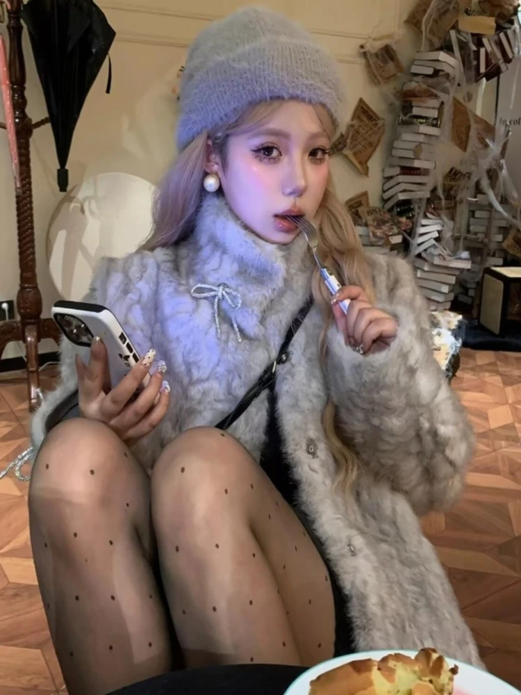 Abrigo de piel de cordero Nunu, piel de visón teñida con cuello alto para mujer, abrigo de piel ecológico todo en uno para invierno