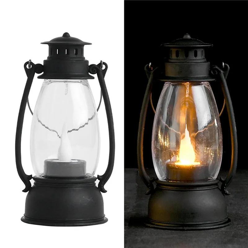 ABGE-Vintag Candle Lanterns For Indoors 24Pcs Mini Lantern With Flicker Candles Small Hanging Lanterns For Home Decor Black