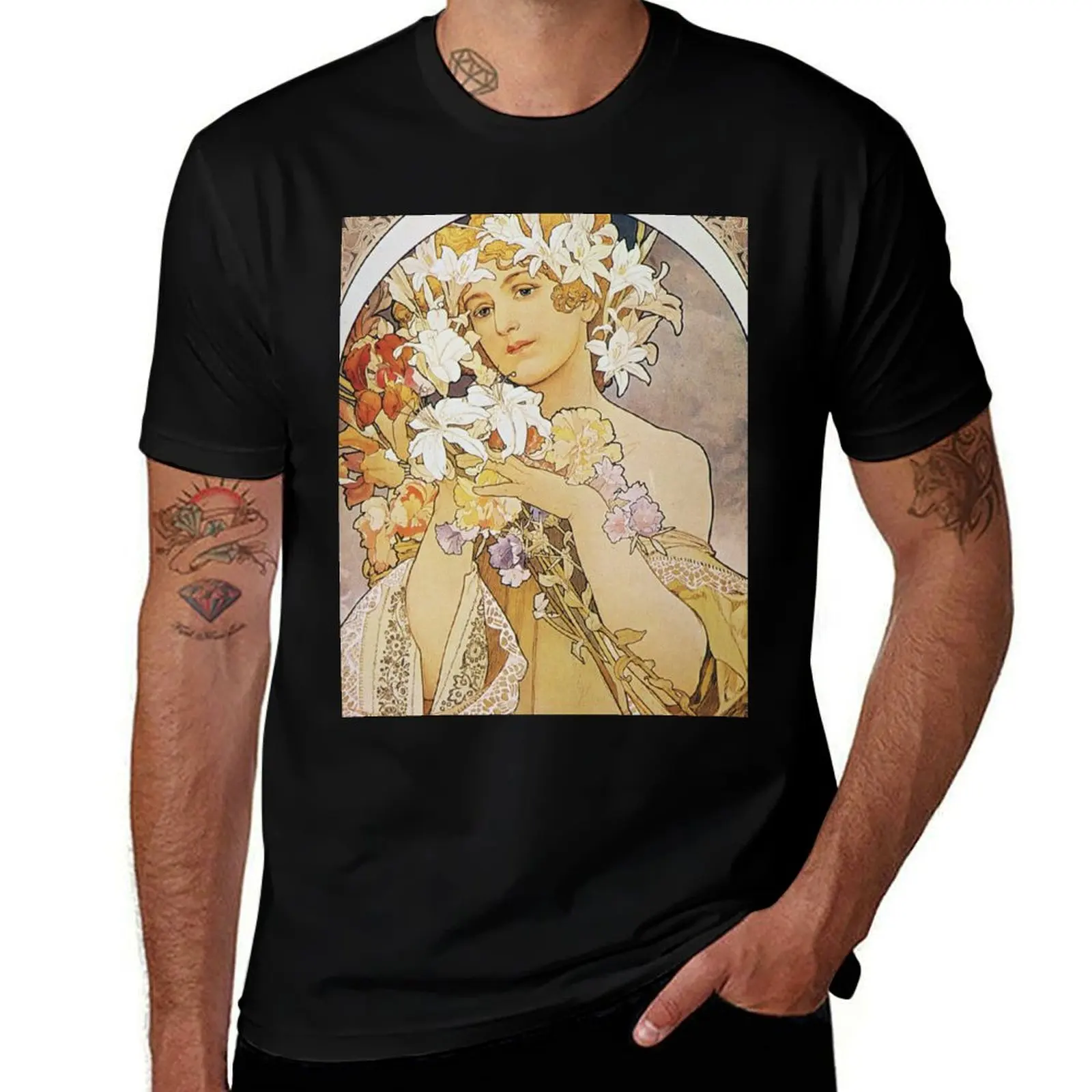 Alphonse Mucha - Flowers 1897 T-Shirt Plus Size Everyday Tee Shirt T-Shirt