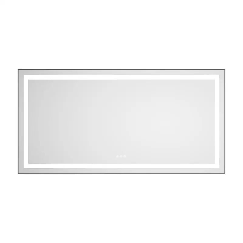 مرآة حمام LED مقاس 55 × 28 بوصة مع إضاءة أمامية وخلفية، مرآة زينة مثبتة على الحائط، إطار من الألومنيوم، مضادة للضباب، وظيفة الذاكرة، 3