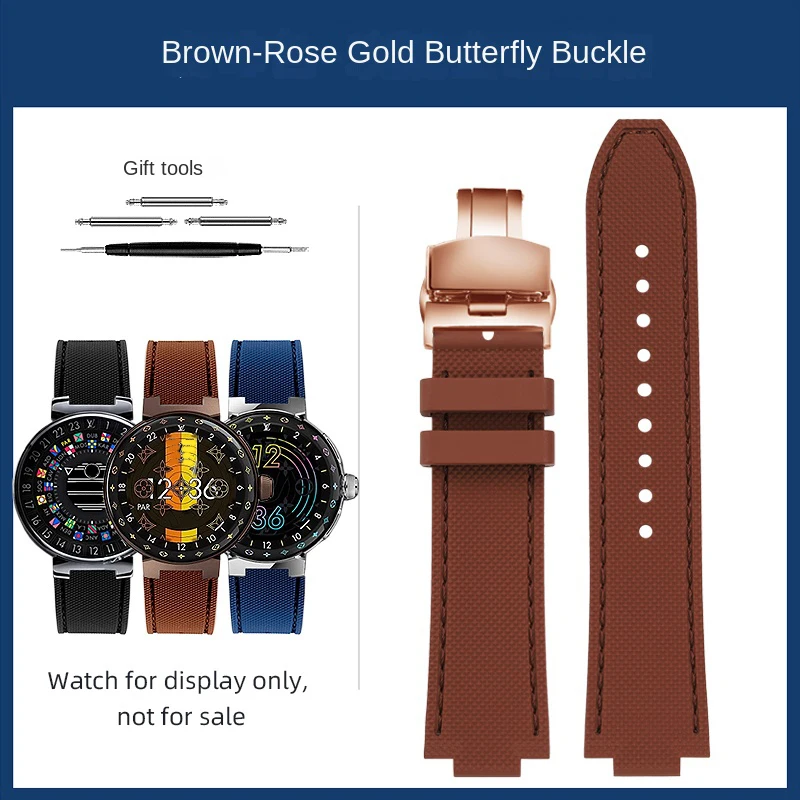 Rubber Watch band Raised Mouth 12mm Watch Strap Band butterfly buckle for LV Louis Vuitton Tambour men Smart Watch rubber strap