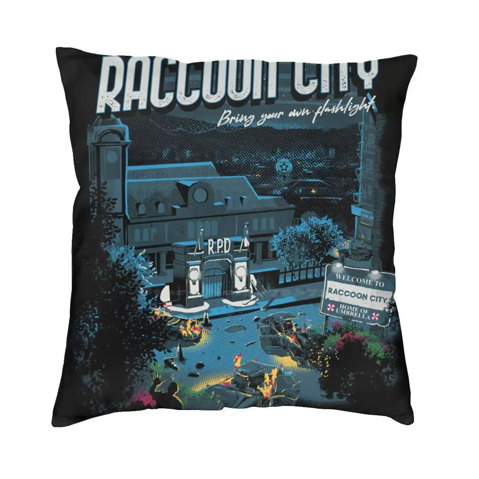 Visit Raccoon City Home Sofa Car Cushion Cover Pillowcase Zombies Zombie Game Video Game Resident Evil Rpd Raccoon City Remake