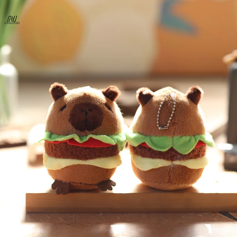 Kawaii Plushie carino Capibara Hamburger portachiavi peluche simulazione Capibara Fluffty giocattolo animali di peluche bambola morbida regalo per