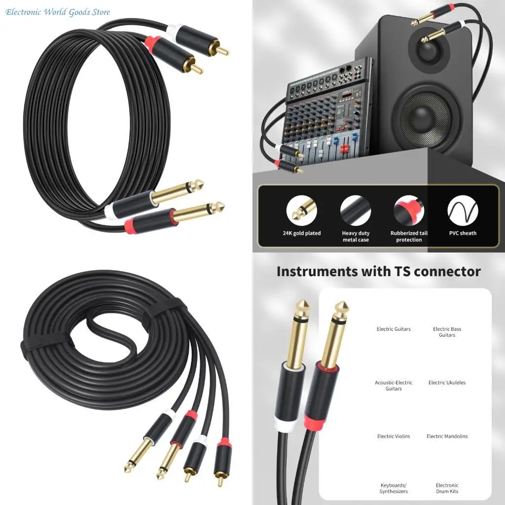 A3PD Double 1/4inch to 2RCA Sound Interconnection Cable Gold Plated Metal Shell 6.35mm 1/4inch Male to 2 2RCA Male