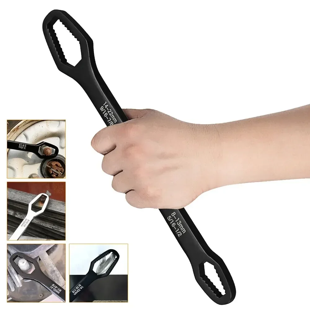 1PC 8-22mm Black Universal Multifunctional Wrench Adjustable Double Headed Plum Blossom Wrench Self Tightening Wrench Tool