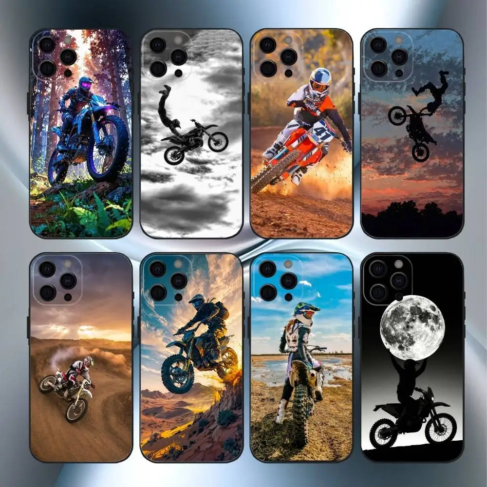 M-Motocross M-Motorfiets Crossmotoren Telefoonhoesje voor iPhone17,16,15,14,13,12,11 Plus, Pro Max Zachte zwarte hoes