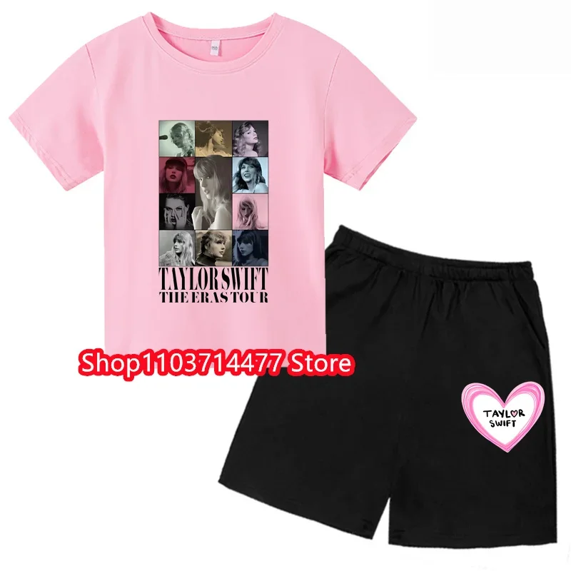 

Famous Singer Taylor ERAS Tour Swift Print Kids T shirt Fashion Baby Girls Summer Boys Clothes Children Short Sleeves set