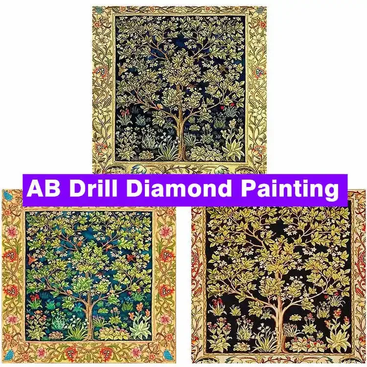 Tree Of Life Landscape Art 5D AB Diamond Painting Morris Painting DIY Cross Stitch Kits Rhinestones Picture Home Decor Gift