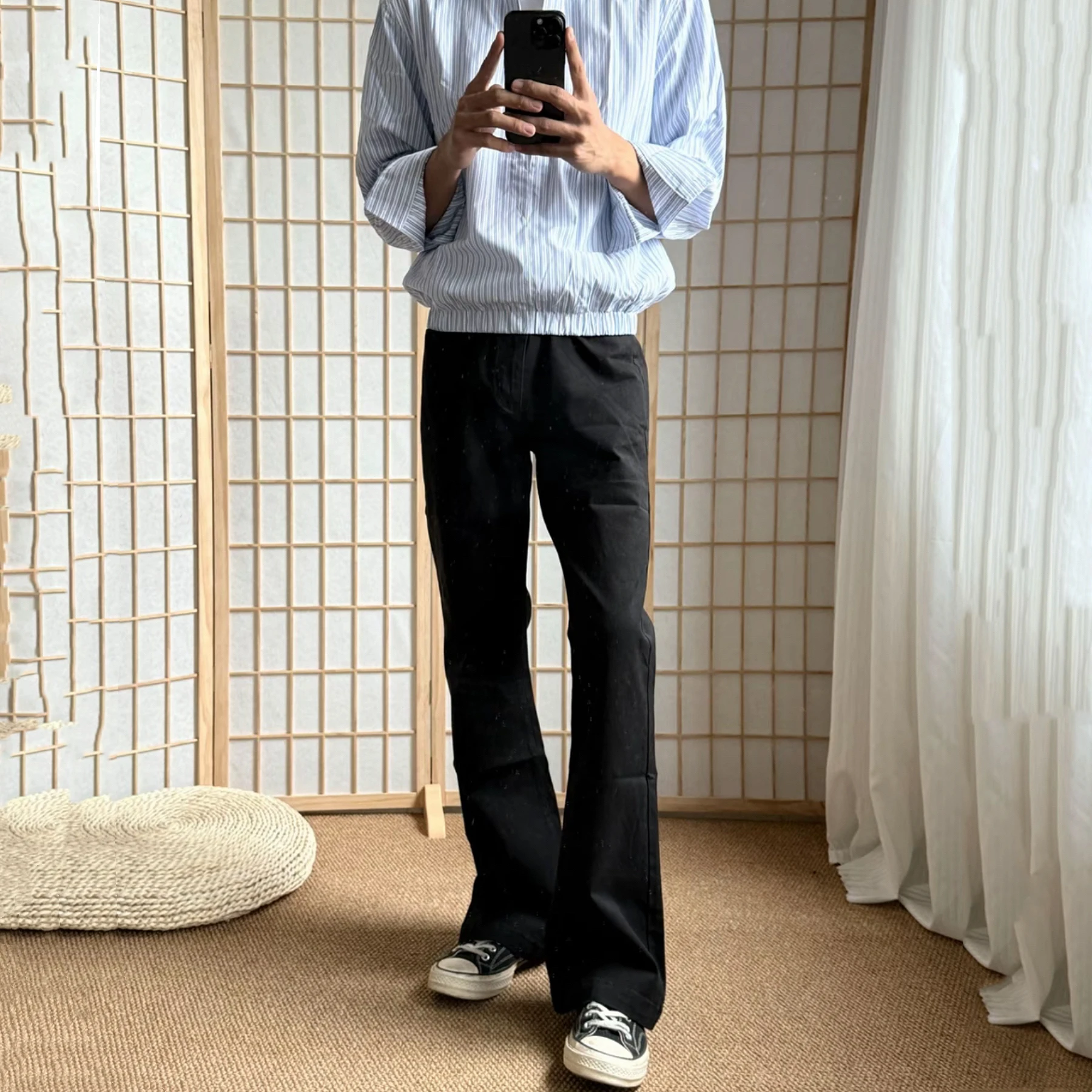 

Cleanfit Style 517 High Waist Black Slim Fit Elastic Micro Flare Knife Jeans Men Cotton Stretch Denim mid Waist Zipper