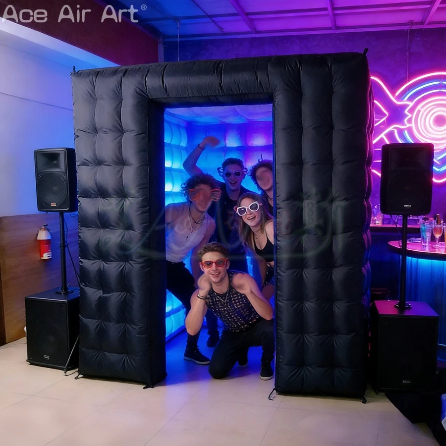 Custom Portable Inflatable Photo Booth Durable Double Layer Inflatable Cube Tent Photo Booth With Led Lights
