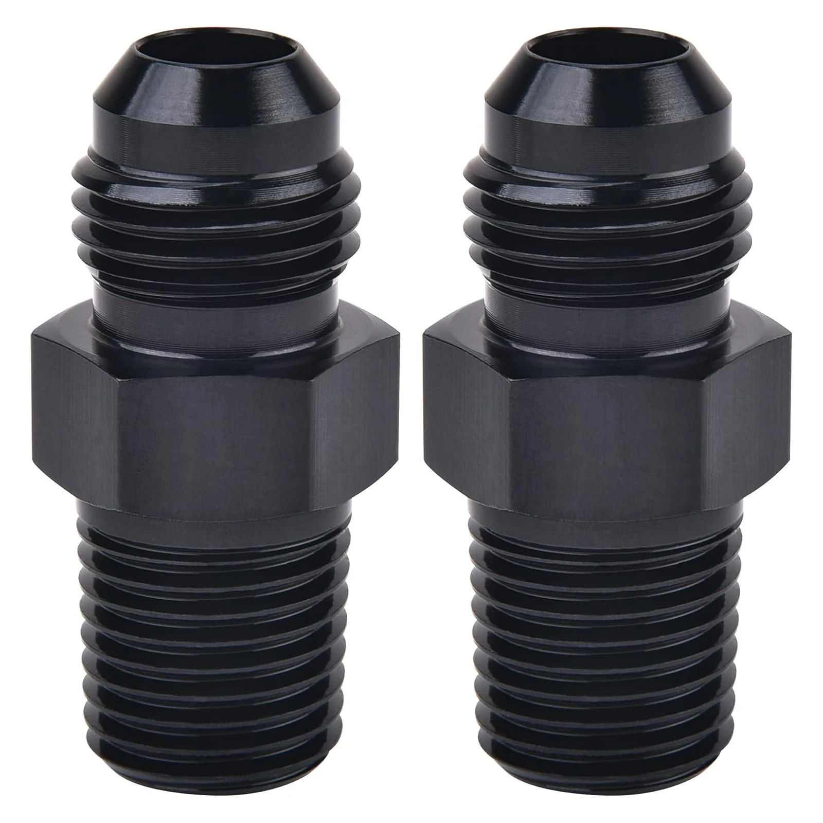 

AN6 6AN Male Flare to 1/4" NPT Straight Pipe Fitting Adapter Fuel Hose End Aluminum Straight Black 2PCS