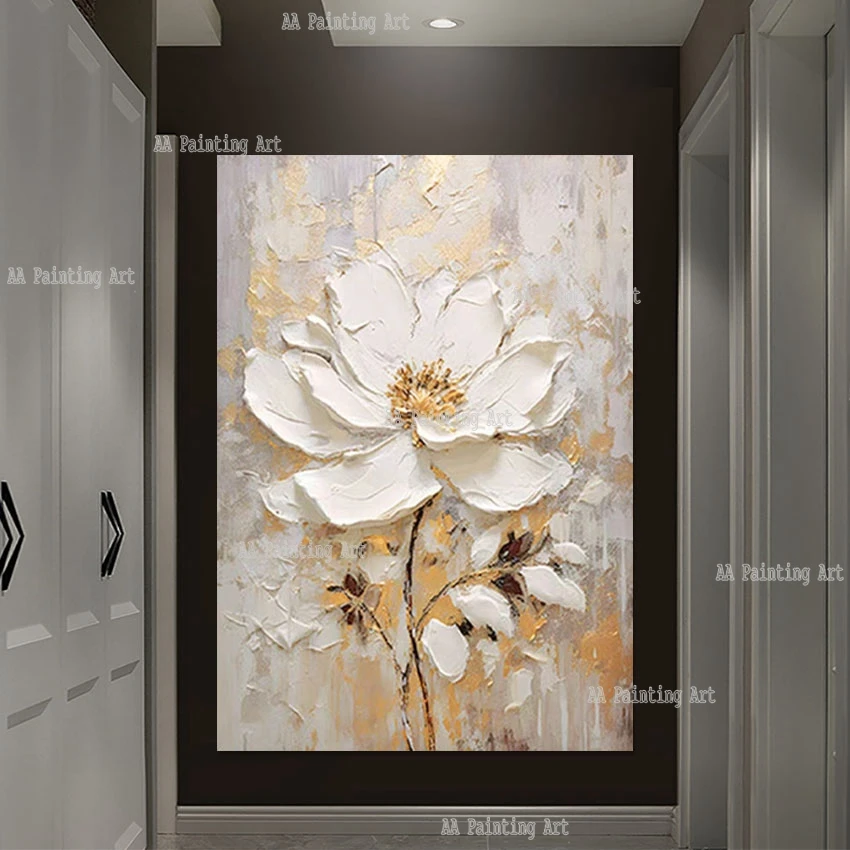 

Large Lotus Flower Thickness Paints, Oil Painting, Handmade Abstract, Home Decoration Accessories, 3D Palette, New Arrival