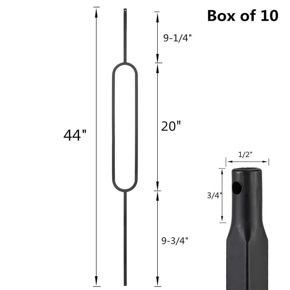 Conjunto de 10 balustres de ferro forjado para deck e trilhos de escada em espiral, eixos ovais únicos ocos de 1/2 polegadas em acabamento preto acetinado