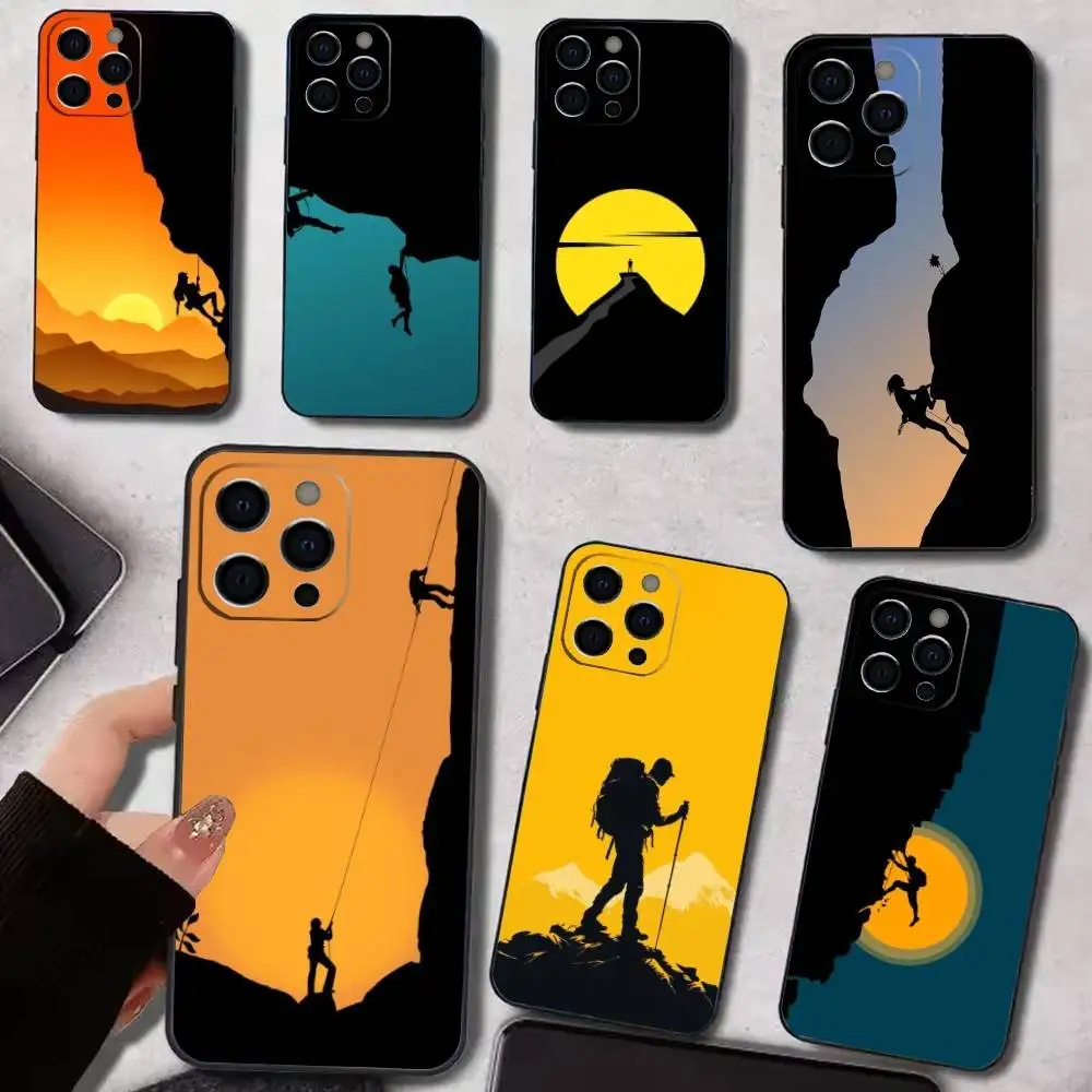 เคสโทรศัพท์แบบ C-Climbing สำหรับ iPhone 17,16,15,14,13,12,11,Plus,Pro,Max,Plus,XS เคสนิ่มซิลิโคนสีดำ