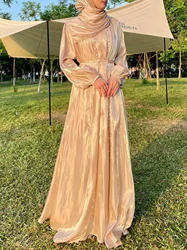 Women Eid Muslim Abaya Lantern Sleeve Gorgeous Party Dress Solid Pearls Long Robe Dubai Abaya Kaftan Streamer Yarn Vestidos