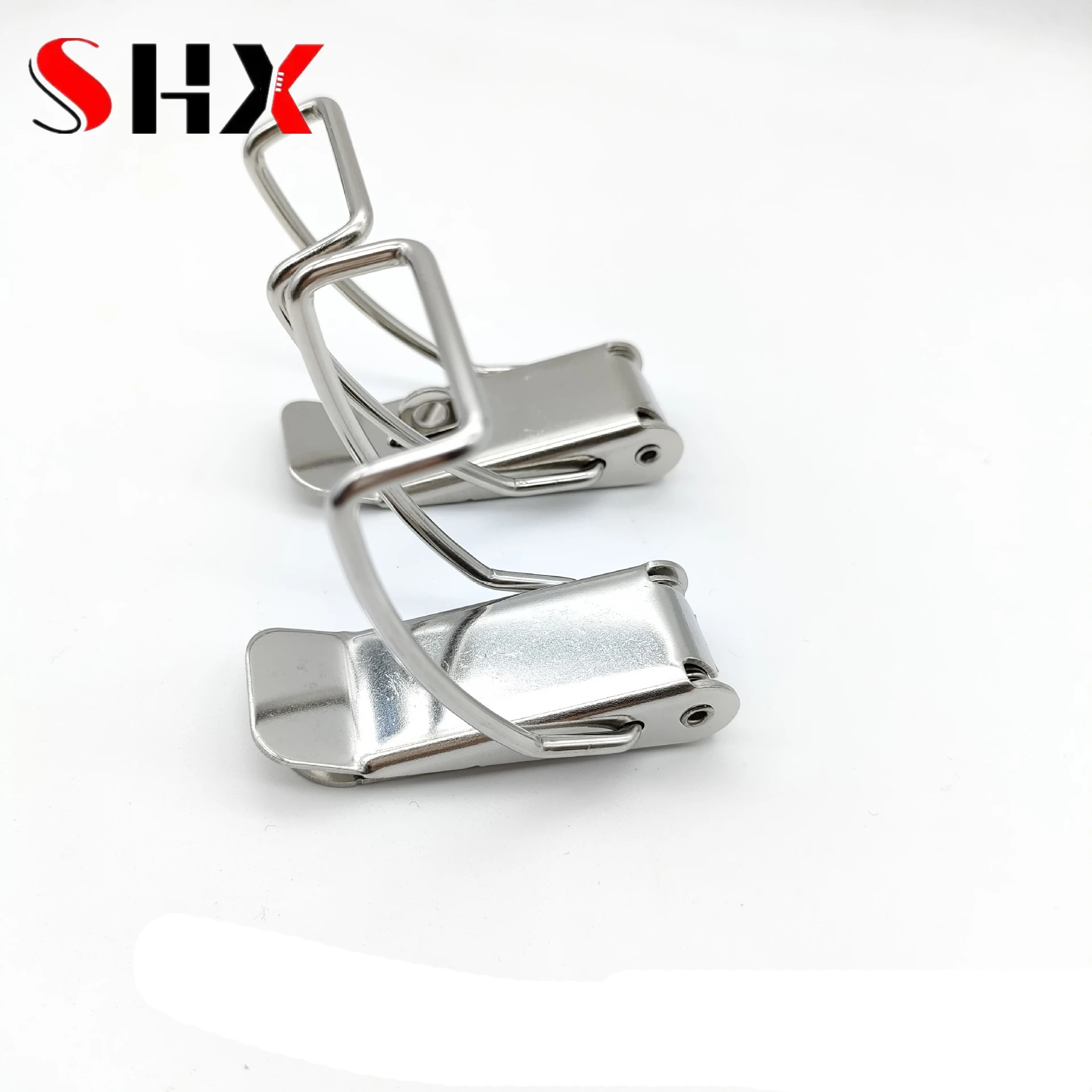 2Pcs Duck-mouth Buckle Hook Wooden Box Hasps Clamp 90 Degrees Silver Metal Spring Catch Clasp Loaded Draw Toggle Clamp Hasps