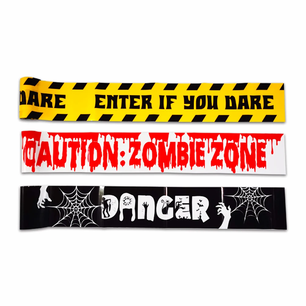 2pcs 5m Halloween Fright Tape Green Caution ZOMBIE DANGER Warnings Tape Halloween Fright Tape Outdoor Decorations