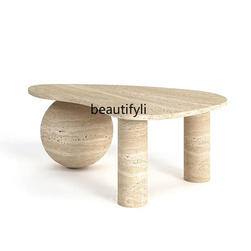 

Natural travertine coffee table living room light luxury wabi-sabi style personalized art special-shaped coffee table