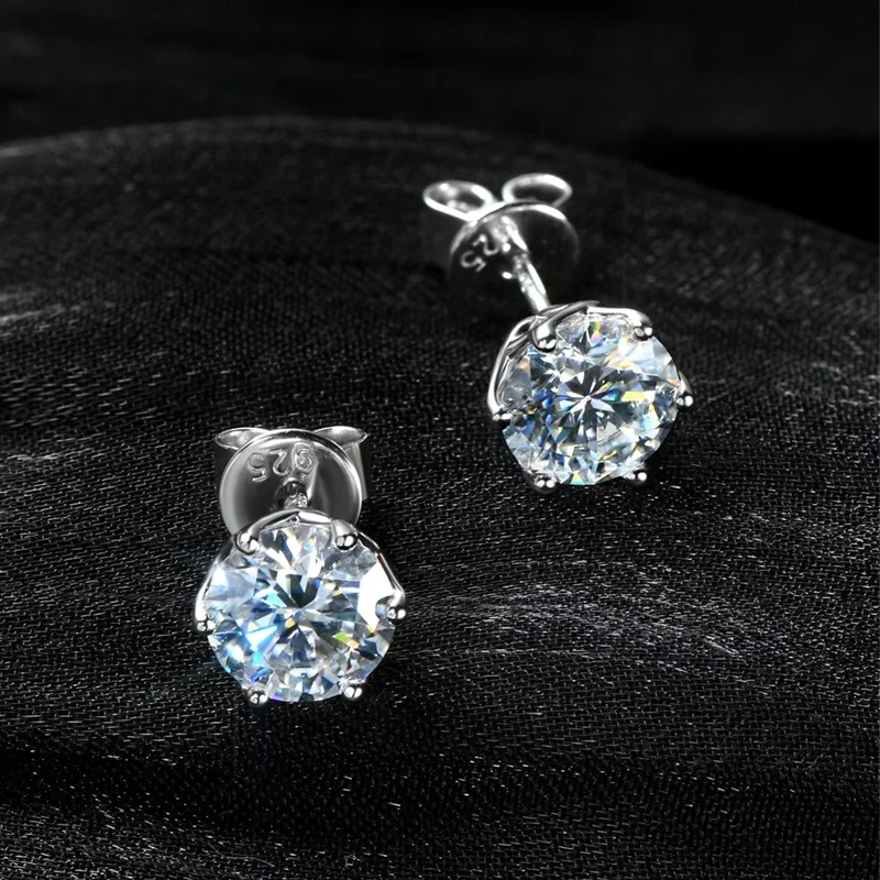 

Certified 3mm/4mm/5mm/6.5mm/8m 2CT Moissanite Stud Earrings Real 925 Silver Sparking Piercing Ear Jewelry For Women Men Gift