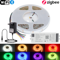 Tuya WiFi RGBCCT LED Strip Light 5 in 1 Zigbee Smart APP Control 24V Colorful COB LED Tape 840Leds 5m 10m RGBCW Decor Lights