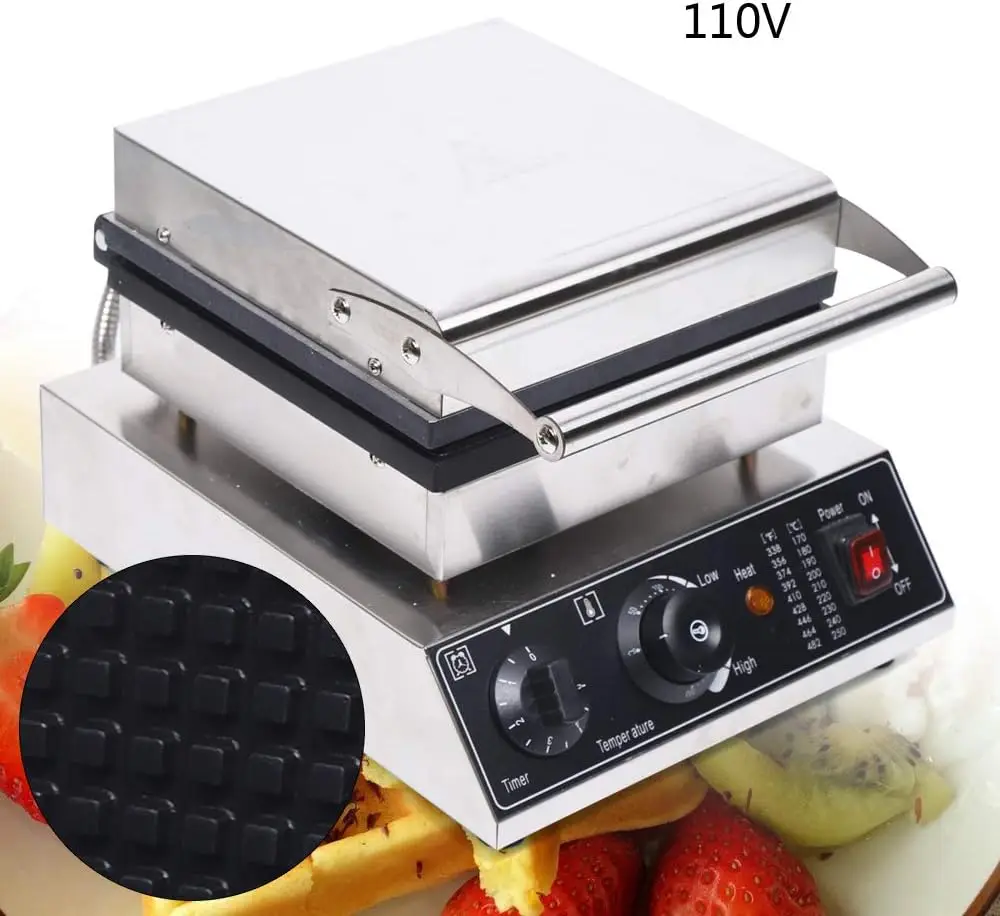 Máquina para hacer gofres comercial, máquina eléctrica de hierro para gofres de acero inoxidable de 1750W, máquina para hacer gofres antiadherente para cocina, restaurante, panadería
