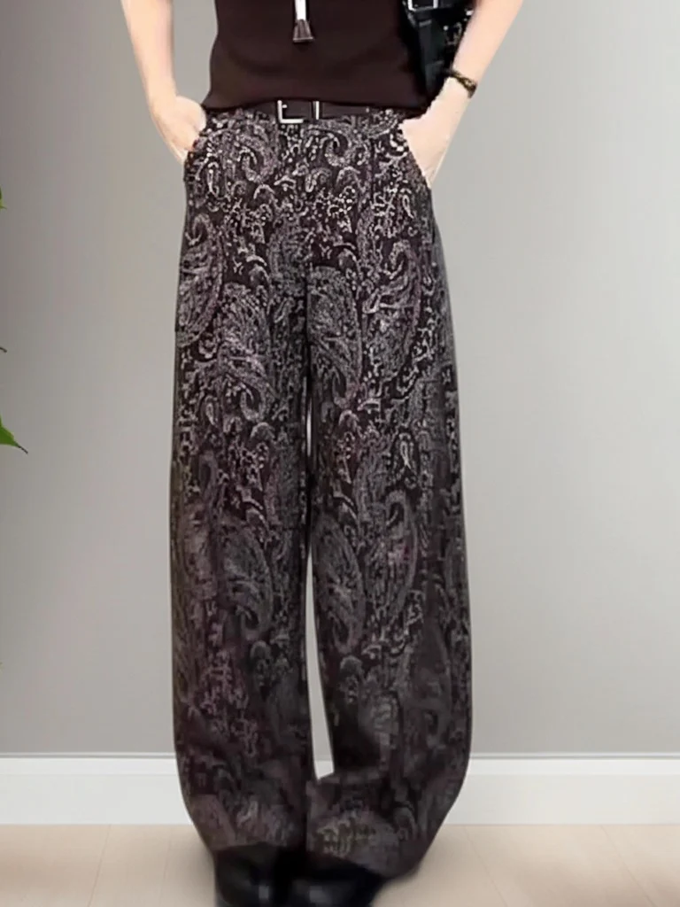 

Faionable Retro Embroidered High Waist Straight Leg Wide Leg Jeans Casual Sle Multi ket High Waist Slimming Effect