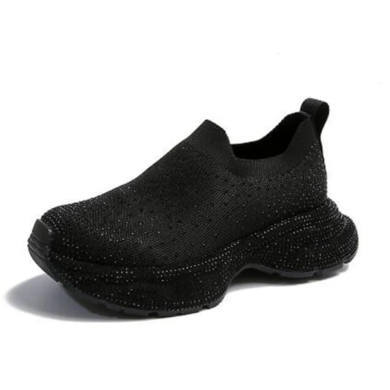 

2025 вязаные ботинки с толстой подошвой и бриллиантами, модная женская дизайнерская спортивная обувь, высококачественные противоскользящие женские кроссовки