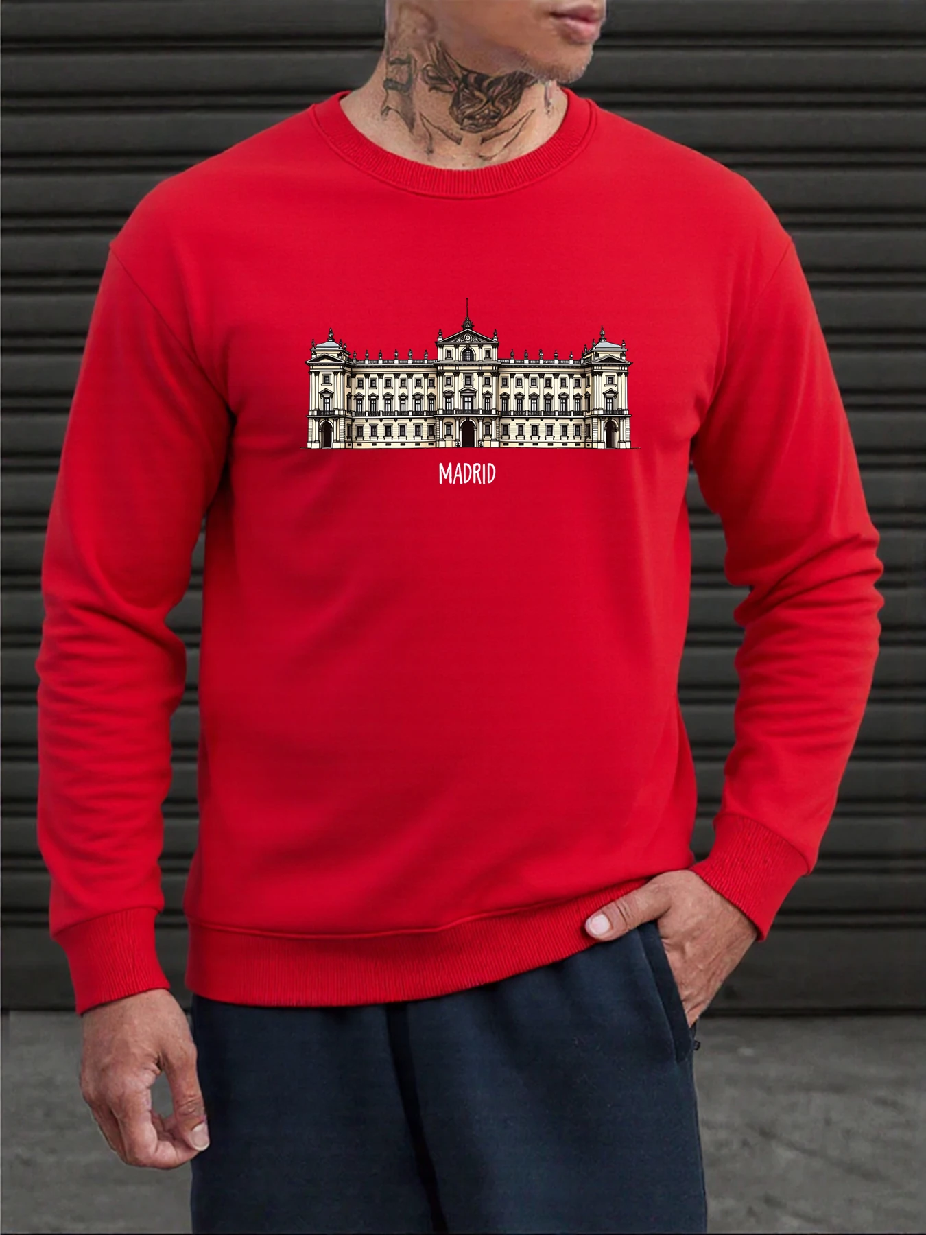 Sudadera con estampado del palacio real de Madrid para hombre, jerséis informales a la moda, ropa holgada de lana, chándal Unisex que combina con todo para otoño