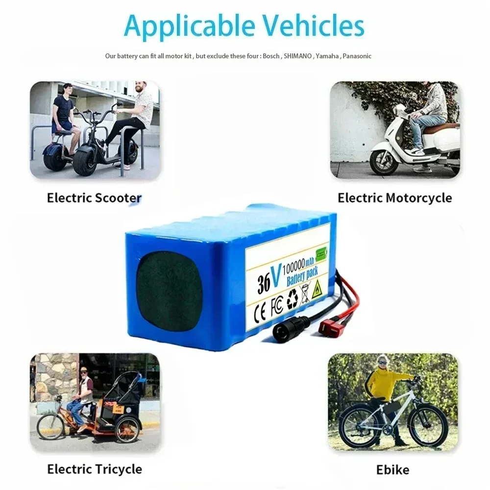 10S4P 36 فولت 100000 مللي أمبير بطارية ليثيوم سكوتر كهربائي 18650 بطارية + شاحن مجاني