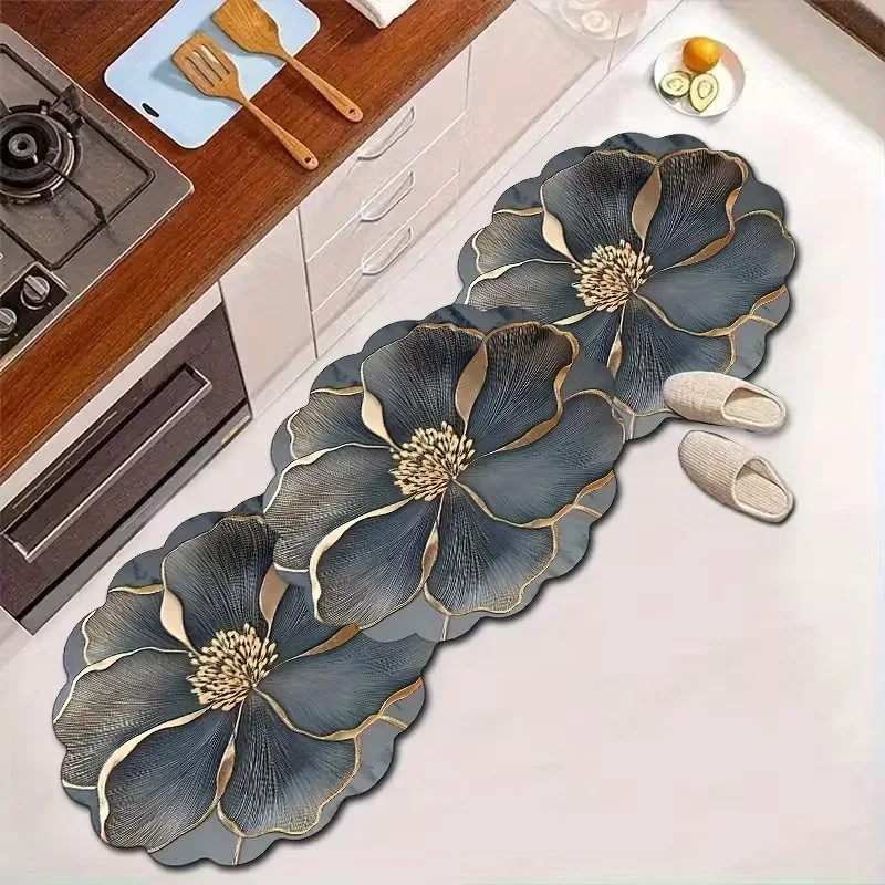Crystal Velvet Carpet French Luxury Floral Patterned Bathroom Waterproof Anti-slip Kitchen Welcome Mat Home Decoration Item