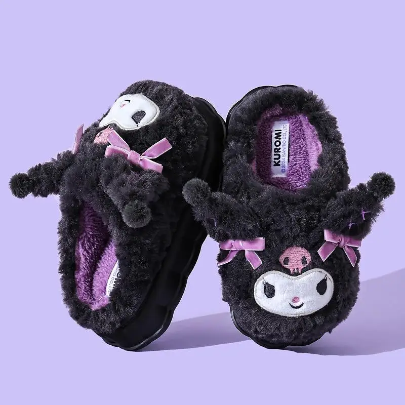 อะนิเมะ Kawaii Sanrio เด็กรองเท้าแตะผ้าฝ้ายน่ารัก Kuromi Melody หนานุ่มด้านล่างฤดูหนาวในร่ม Anti SLIP รองเท้าแตะ