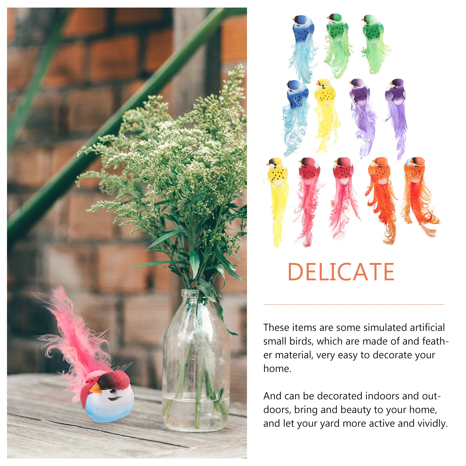 

12PCS Cardinal naments Simulation Bird Decor Artificial Decorations Gardening Art Home Plant Festive Stylish Eco Friendly Safe