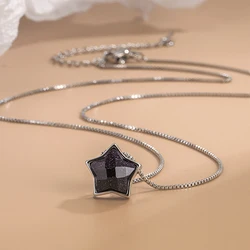 KOFSAC Trendy Crystal Purple Sand Star Pendant Necklace For Women Simple 925 Sterling Silver Jewelry Lady Clavicular Chain