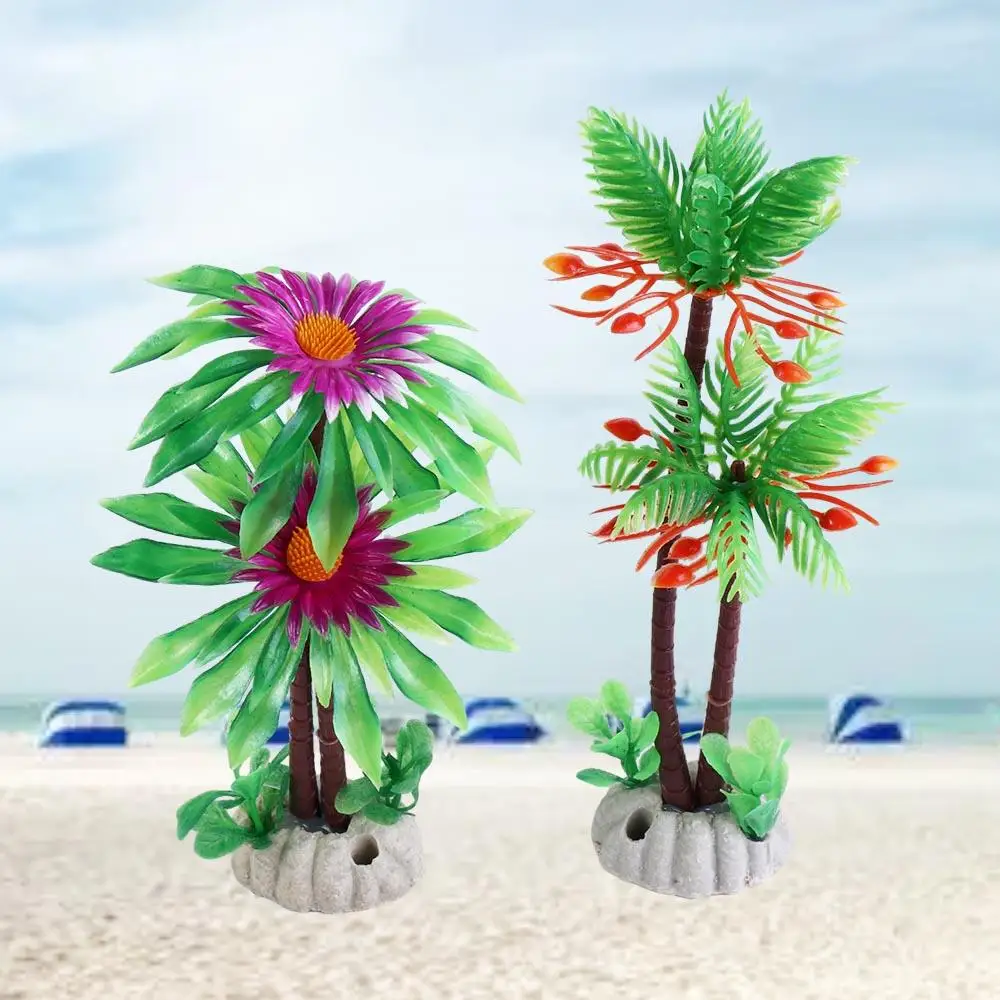 Mini Fake Decorative Lifelike Artificial Palm Tree Coconut Tree Aquarium Plants for Fish Tank Decor