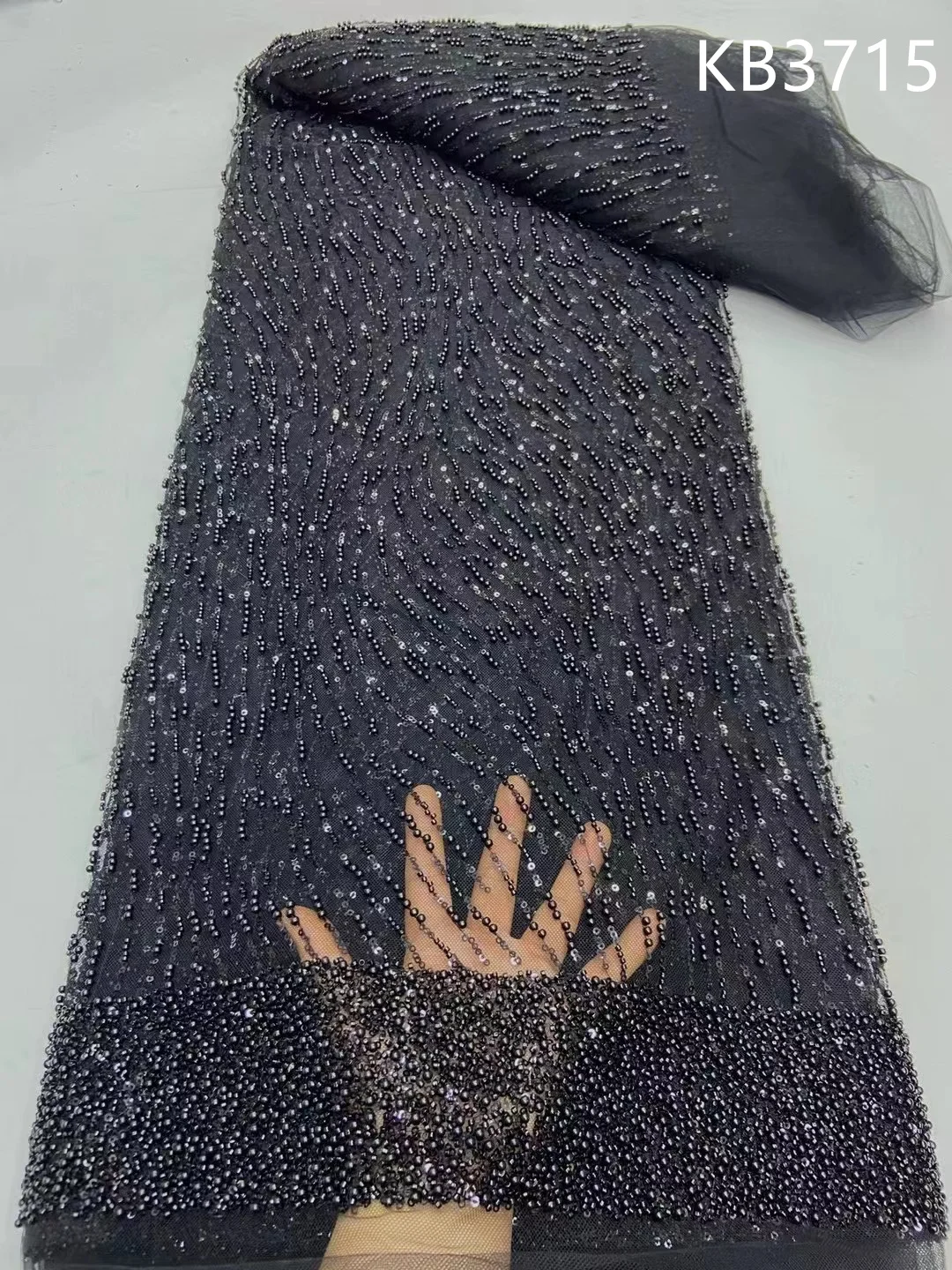 

Black Sequins Lace Fabrics African Lace Fabric 5 Yards High Quality 2025 White Pearls Beaded French Mesh Lace For Sewing KB3715