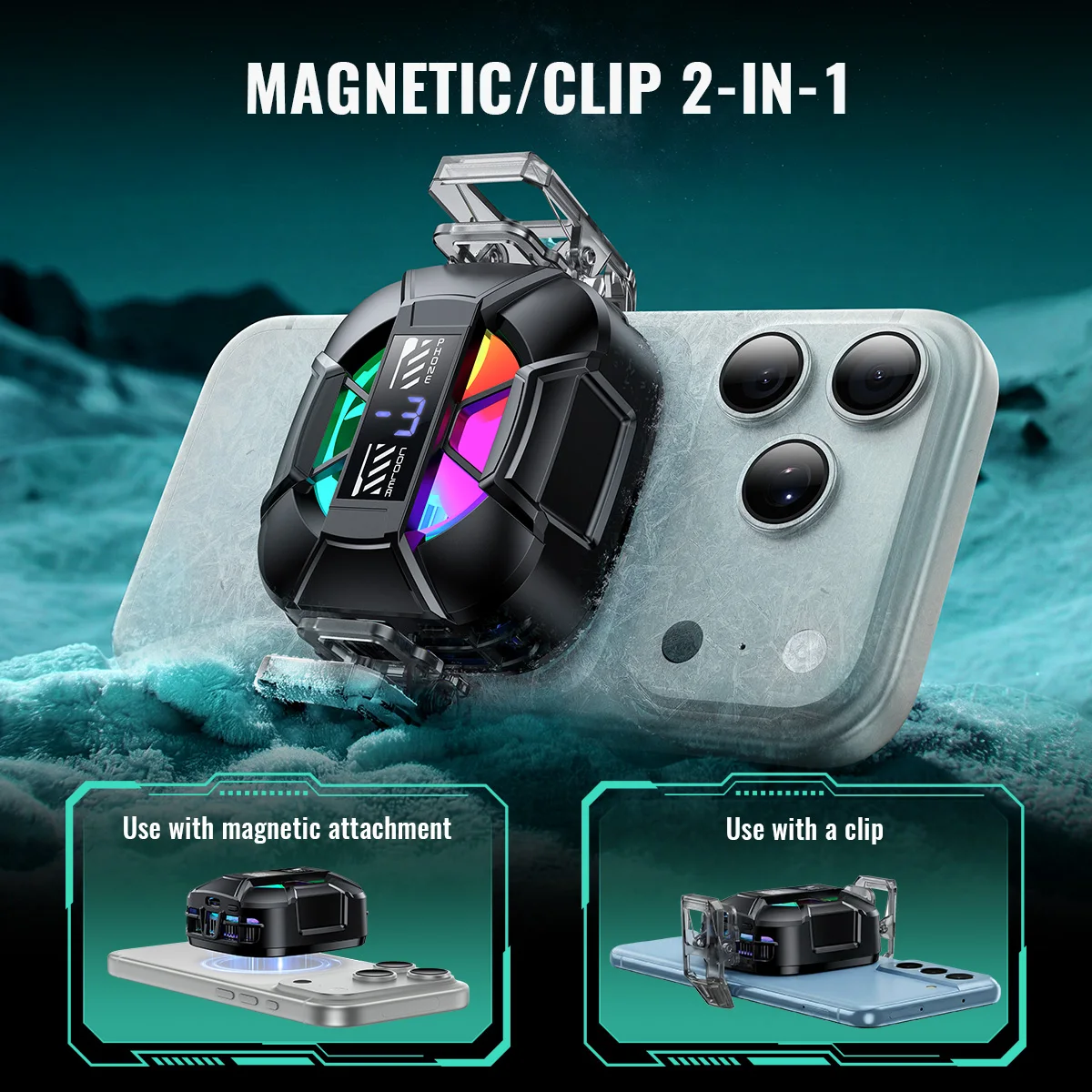 HOCO GA5 Semiconductor Mobile Phone Cooler Magnetic/Clip Universal Cooling Long Lasting Stronger Cooling Air Fan Digital Display