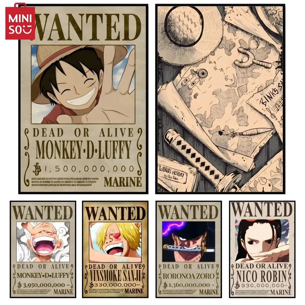 

MINISO Anime O- Wanted L-Luffy wanted portrait Poster Cover Poster Festive Canvas Painting Wall Bathroom Home Waterproof Mura