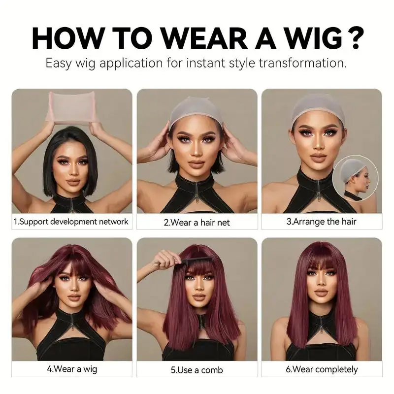 Wig rambut lurus hitam dengan poni Wig lurus alami panjang untuk wanita penggunaan sehari-hari Wig tahan panas sintetis Cosplay Lolita